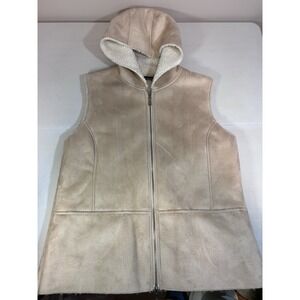 Jones New York Signature Sleeveless Hooded Sherpa Lined Vest Women's Medium